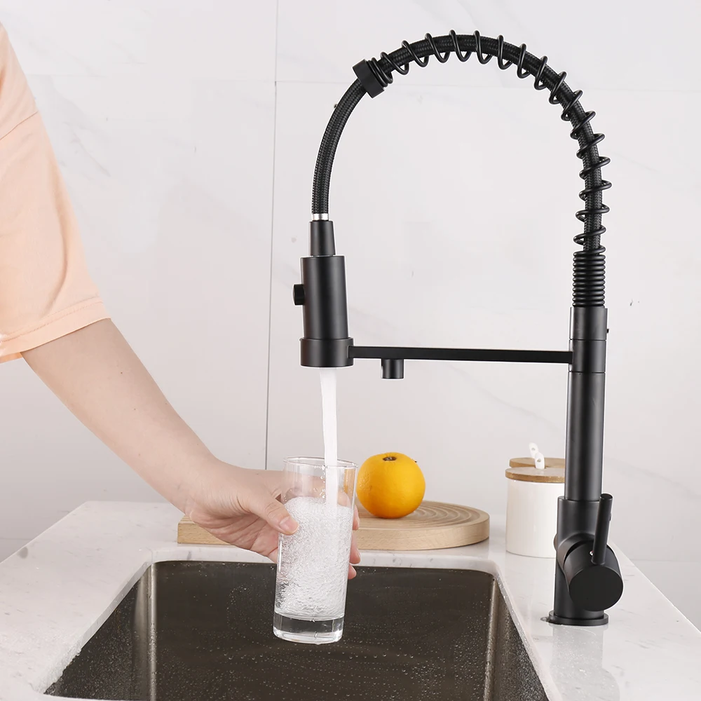 Water Purification Kitchen Faucet Black Hot and Cold Rotating Pull Out Brass Material Sink Mixer Drinking and Washing Tap kitchen faucets
