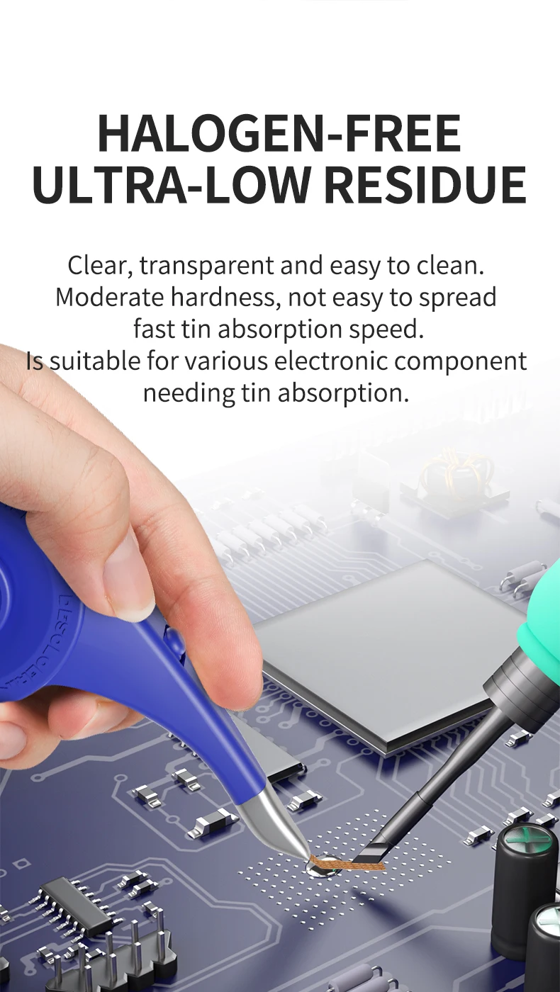 Enhanced Desoldering Wire - 2M Length, Halogen-Free, Ultra Low Residue for Precision Electronics Repair