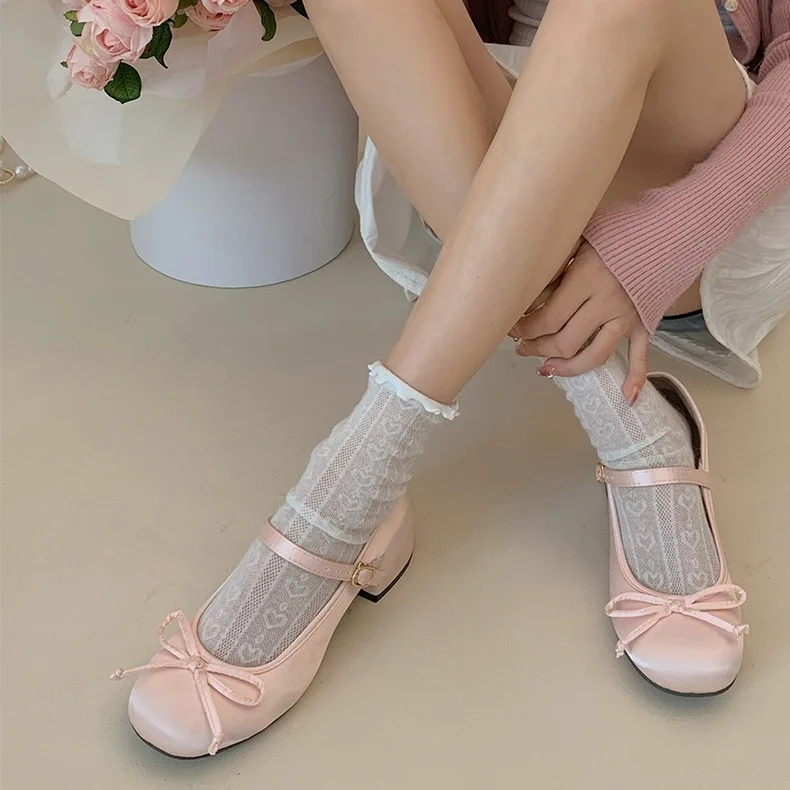 Women's High Heel Shoes Versatile Thick Heel Women's Shoes New Shallow Mouth Round Head French Mary Jane Shoes Platform Heels