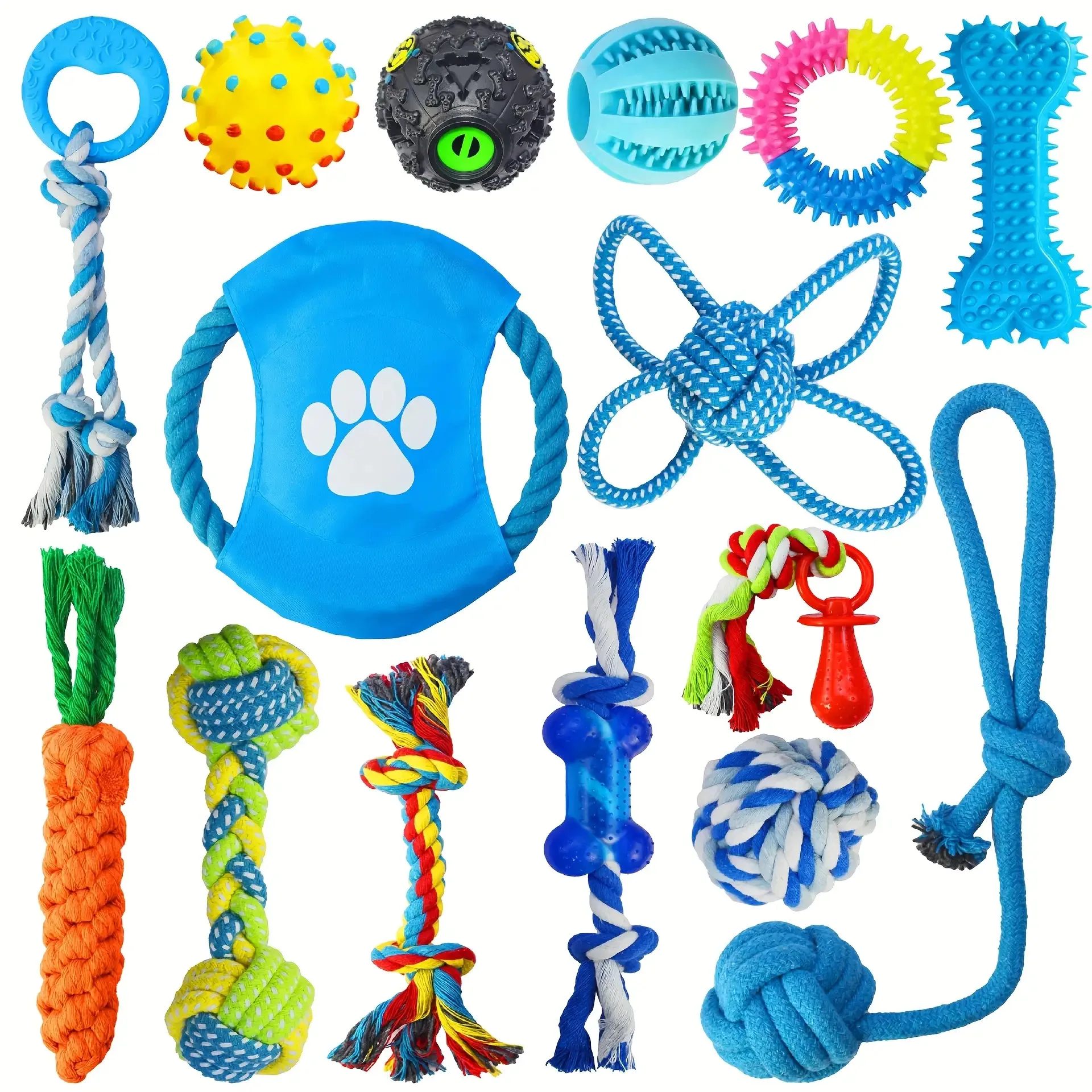 Durable Dog Toy Set: Unbreakable Chew Sticks, Tug Ropes & Rubber Balls