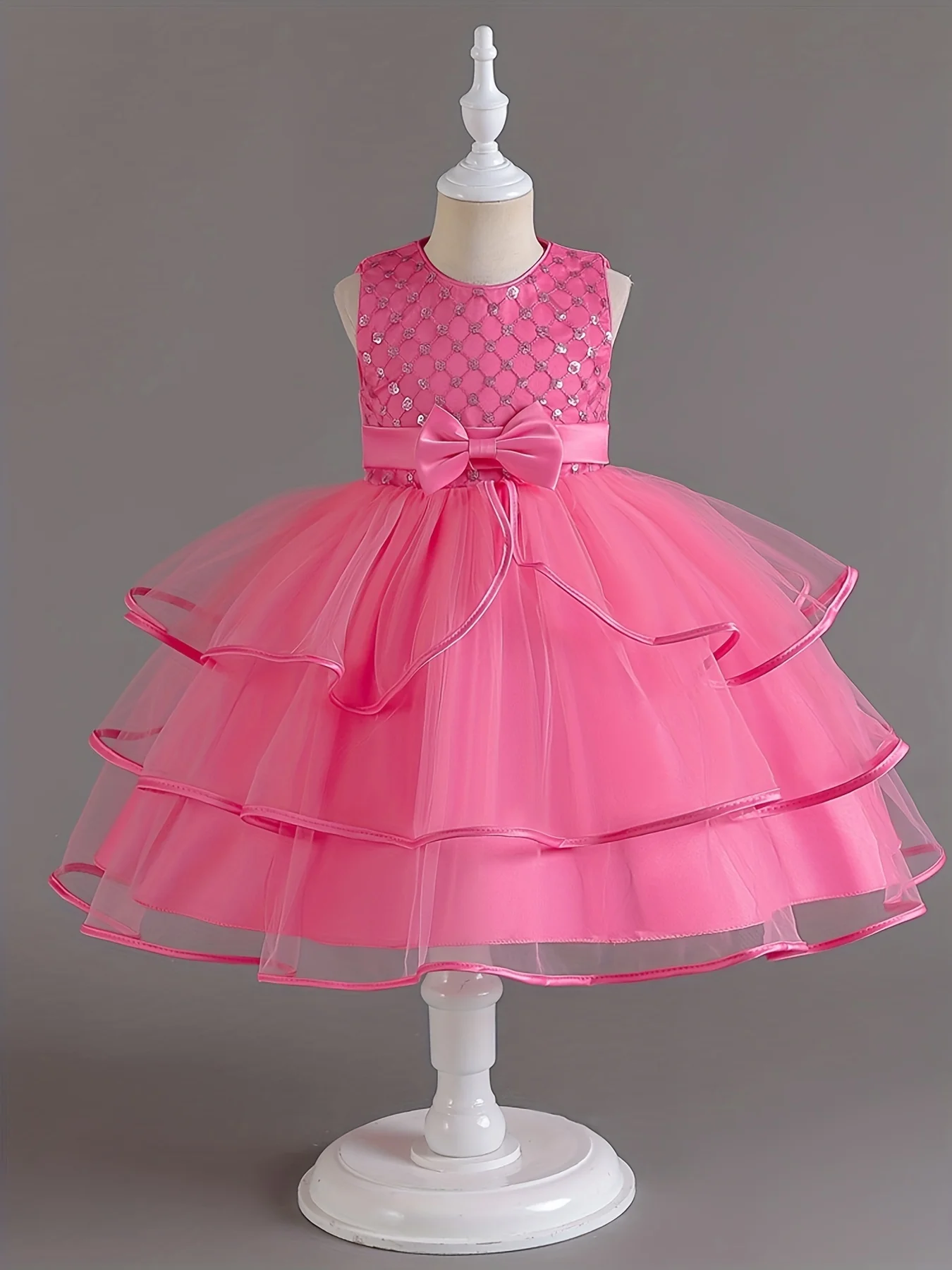 Tulle Sleeveless Dress With Bow For Girls, Trendy Puff Princess With Sequin For Little Girls, Suit For Party, Birthday Hal
