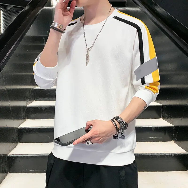 Fashion O-Neck Spliced Color Striped Sweatshirts Men's Clothing 2024 Spring Summer New Loose Casual Tops All-match Sweatshirts