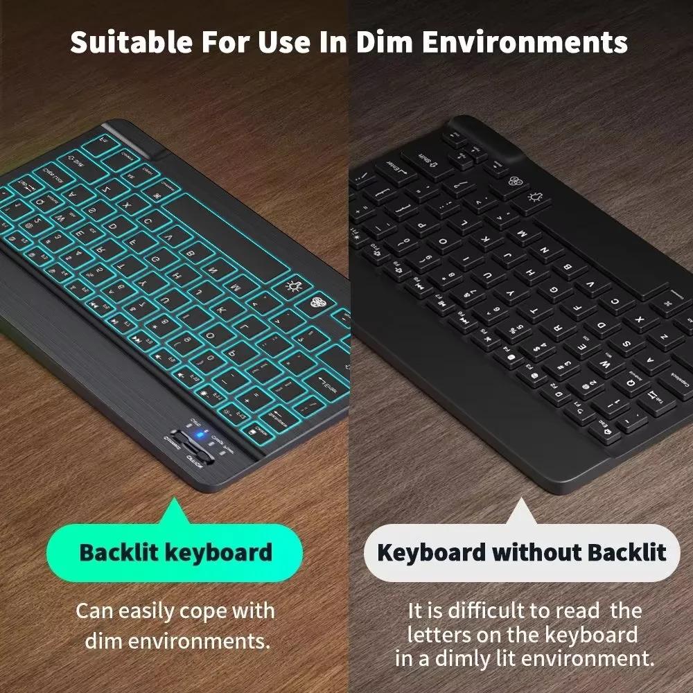 10-inch Wireless Backlit Bluetooth Keyboard and Mouse for Multi-Device Compatibility