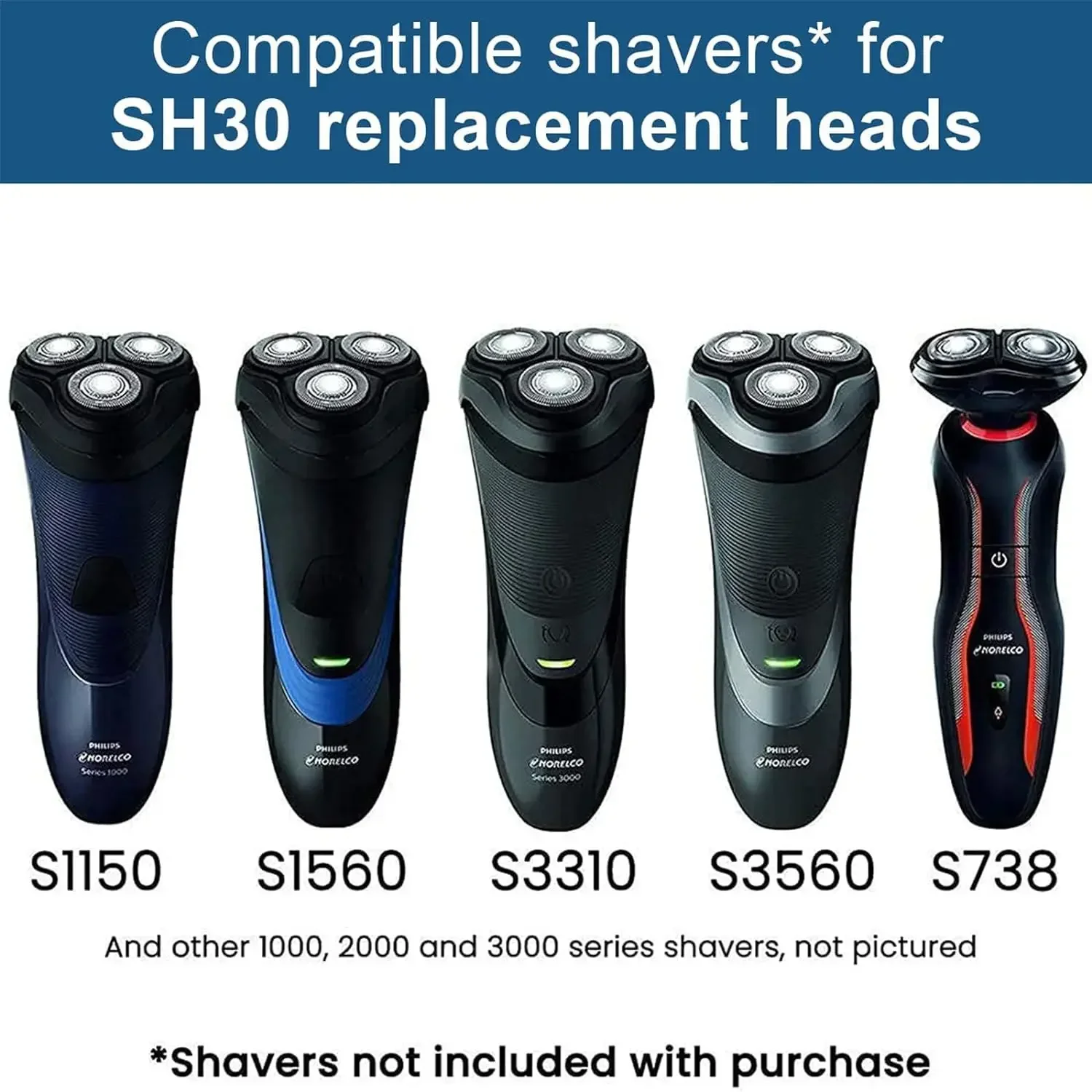 SH30 Replacement Heads ComfortCut Blades for Philips Norelco Series 3000 2000 1000 Shavers and S738 Click and Style