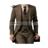 Brown Tweed Men Suits 3 Pieces Formal Business Suit Set Custom Gentle-Mens Groom Wedding Dress Blazer Suits(Jacket+Pants+Vest) 1