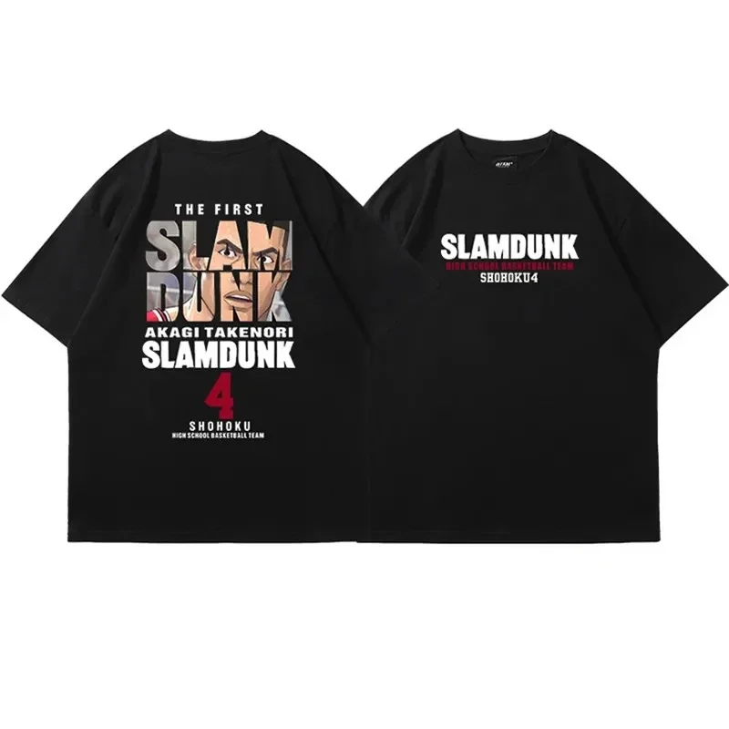 Anime Slam Dunk Print T-Shirt Men's Oversized Japanese Manganese Cotton Short Sleeve ping Pure Cotton kid T-shirt