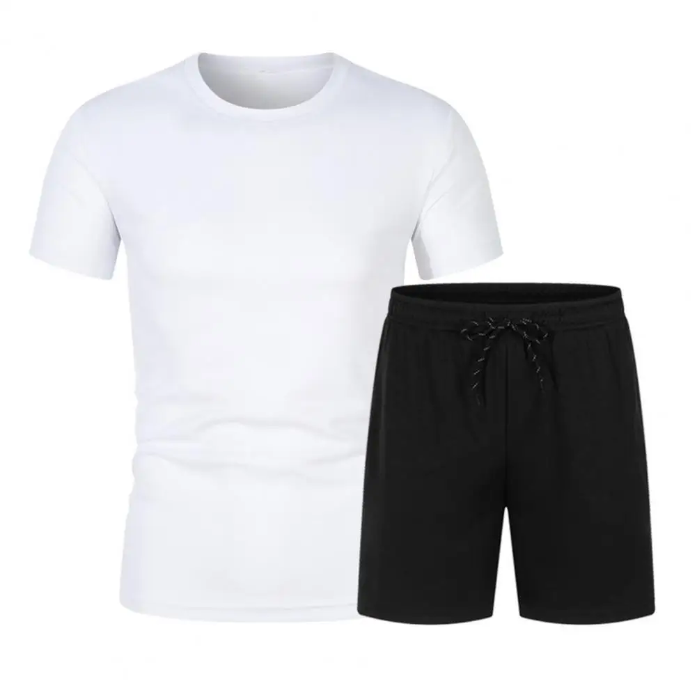 

Short Sleeve T-shirt Pockets Shorts Set Men's Summer Casual Outfit Set with O-neck Short Sleeve T-shirt Elastic Drawstring Waist