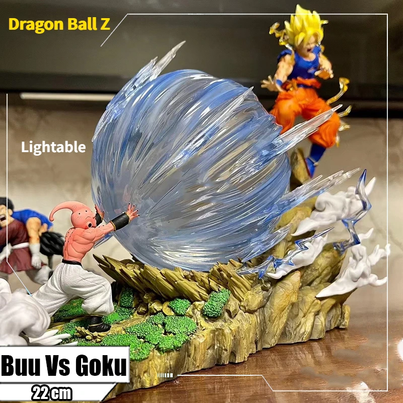 

22CM Anime Dragon Ball Z Majin Buu Vs Son Goku Figurine GK Statue DBZ Lightable Action Figure Collection Model Toy Children Gift