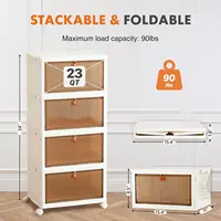 Stackable Plastic Storage Bins with Lid,Foldable Organizers and Storage with Magnetic Doors and Lockable Wheels 1