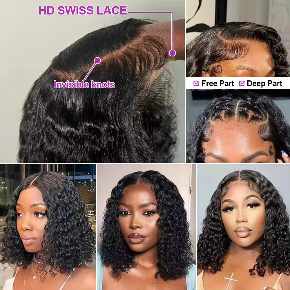Bob-Perücke, Echthaar, lockig, 7 x 5, 13 x 4, Spitzenfront, Echthaar-Perücke, Dichte 13 x 6, HD, tiefe Waschung, Frontal-Perücke, Tragen und Gehen – Detail 7