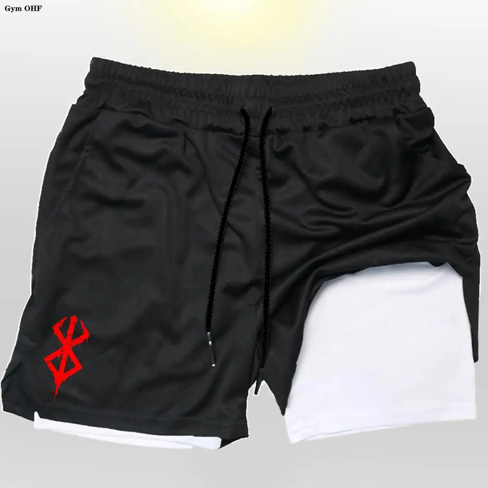 Anime Berserk 2 in 1 Breathable Stretch Men's Shorts Gym High Performance Double Layer Quick Dry Compression Men 2