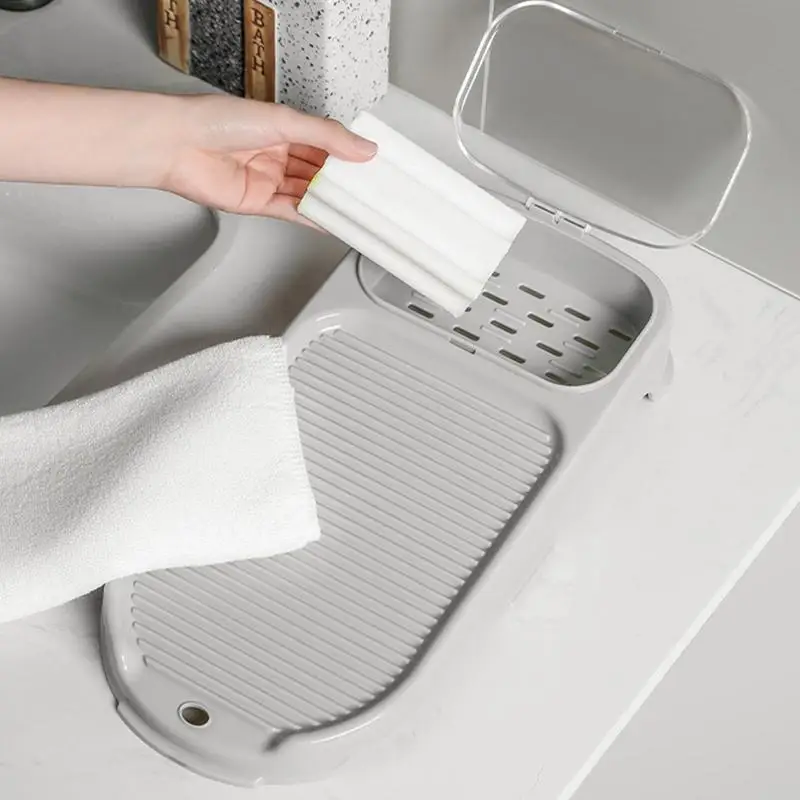 Hand Washing Clothes Board 2-in-1 Rectangle Washing Board Anti-slip Thicken Clothes With Drain Box For Camping