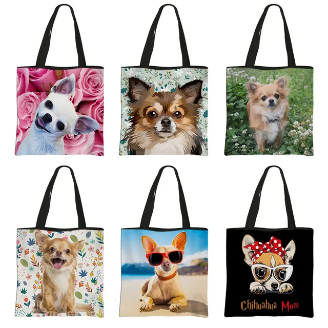 Cute Chihuahua Print Canvas Tote Bag