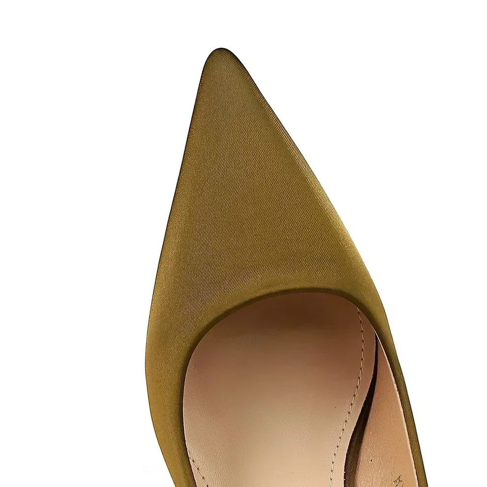 Big Size 34-43 Women Silk Versatile Middle Low Kitten Heels Shoes Lady 5.5cm High Heels Basic Office Work Satin Dark Green Pumps 3
