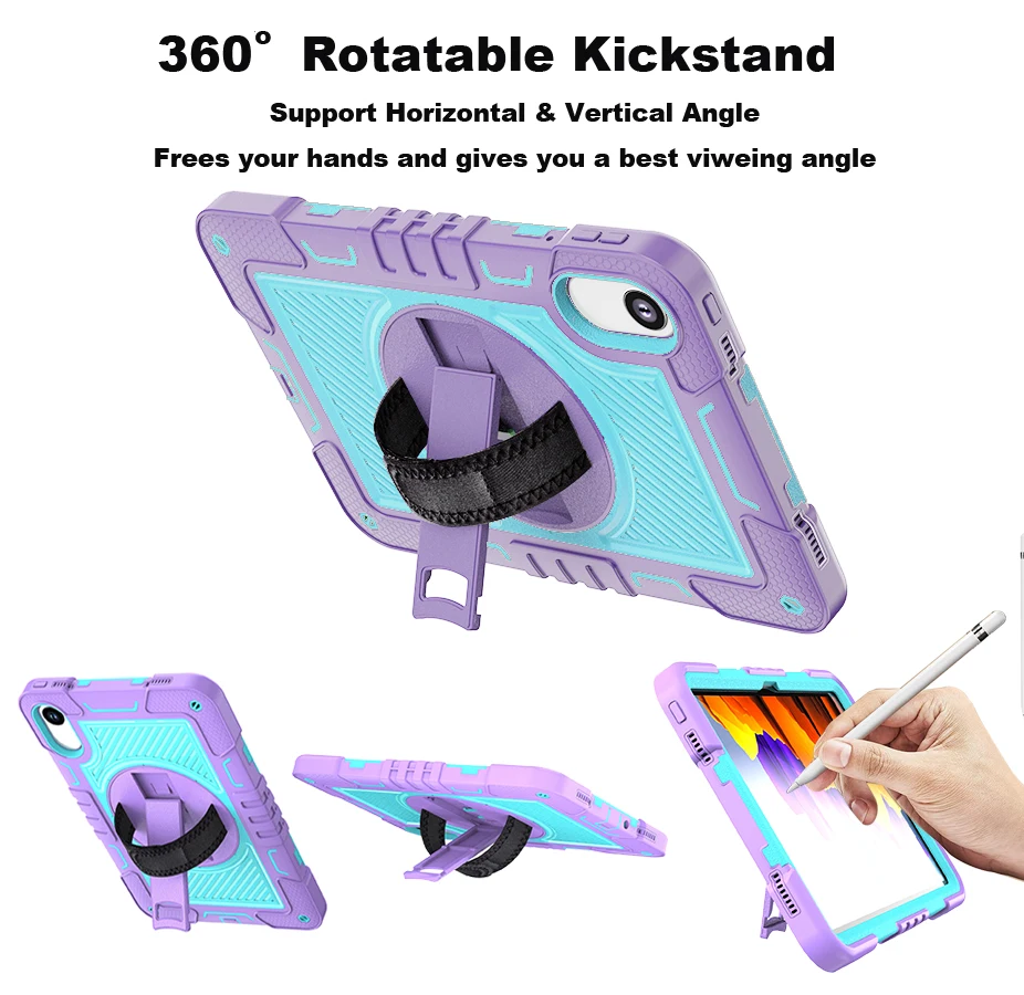 360 Rotating Stand Armor Case with Shoulder Strap - Durable Silicone + PC Hybrid Cover