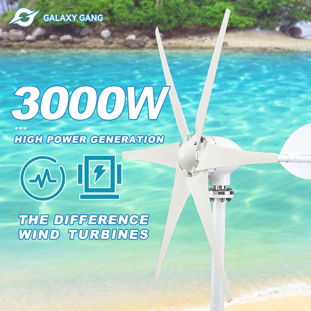 

Galaxy Gang 6 Blades Windmills Wind Turbine Generator Free Energy China Factory 3000W 12V 24V 48V With Mppt Charge Controller