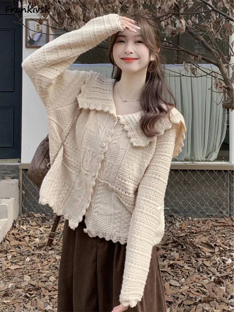 

Cardigan Women Autumn Hotsweet Korean Preppy Style All-match Peter Pan Collar Y2k High Street Aesthetic Gentle Knitwear Daily