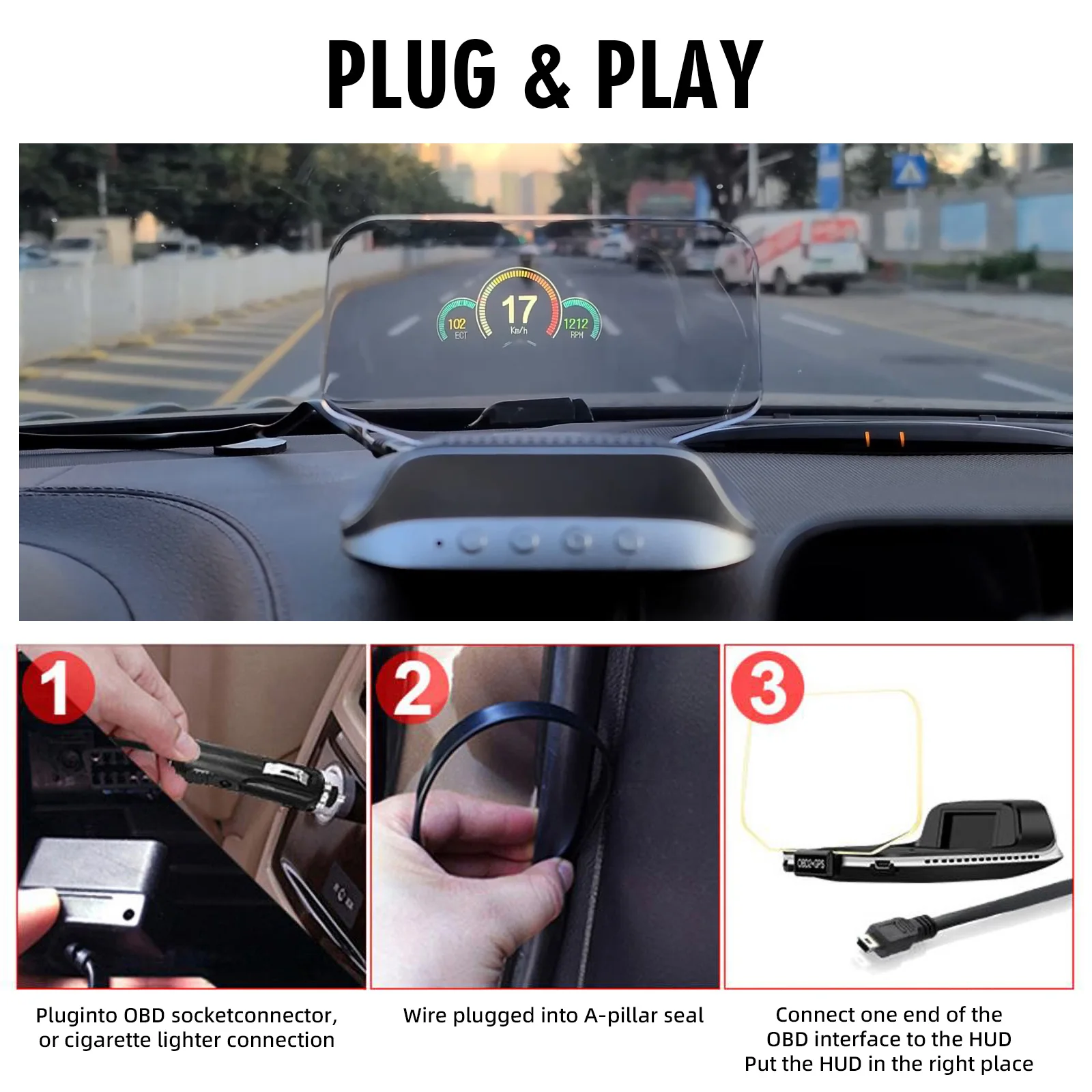 Display Head-Up C3 per Navigazione HUD con Tachimetro, Modalità Dual OBD2+GPS, Visualizzazione Digitale MPH KMH, Temperatura Acqua e Olio, RPM, Voltaggio - Image 2