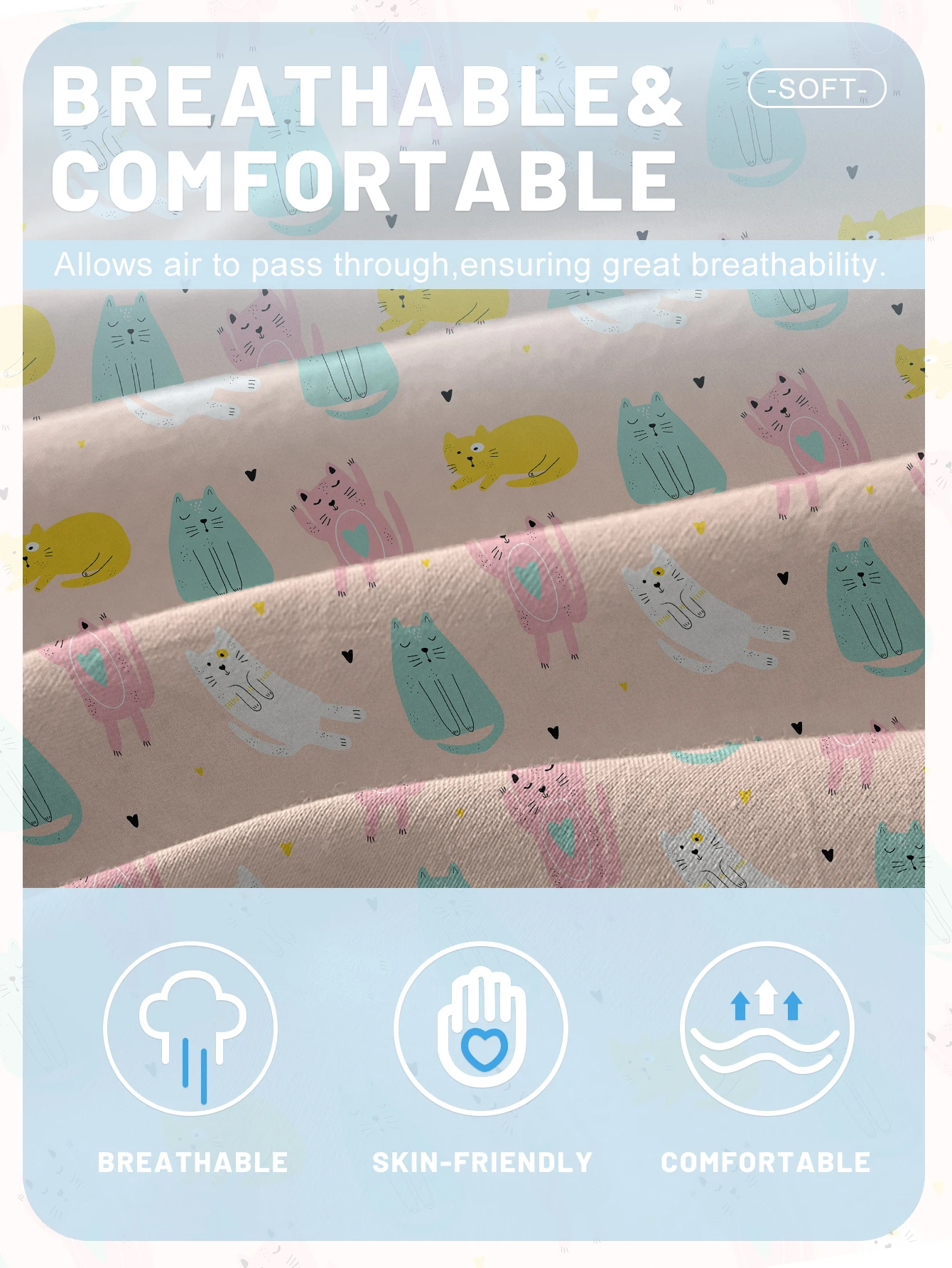 1 Cartoon Cute animal Cat Printed Matte Fitted Sheet, Bedroom Printed Bed Cover, Bedding (Excluding Pillowcases) 5