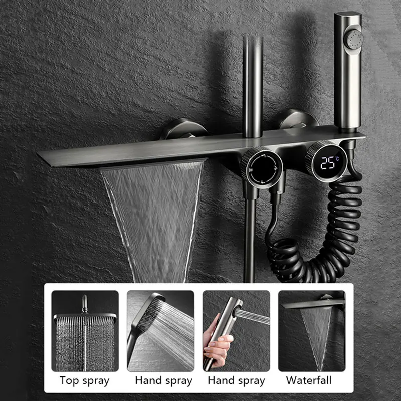 Shower Set Shower Head Grey Knob Bathroom Showers Set 4-way The Shower Faucet Bath Portable High Pressure Copper Spirit Shower Bathroom Accessory Sets