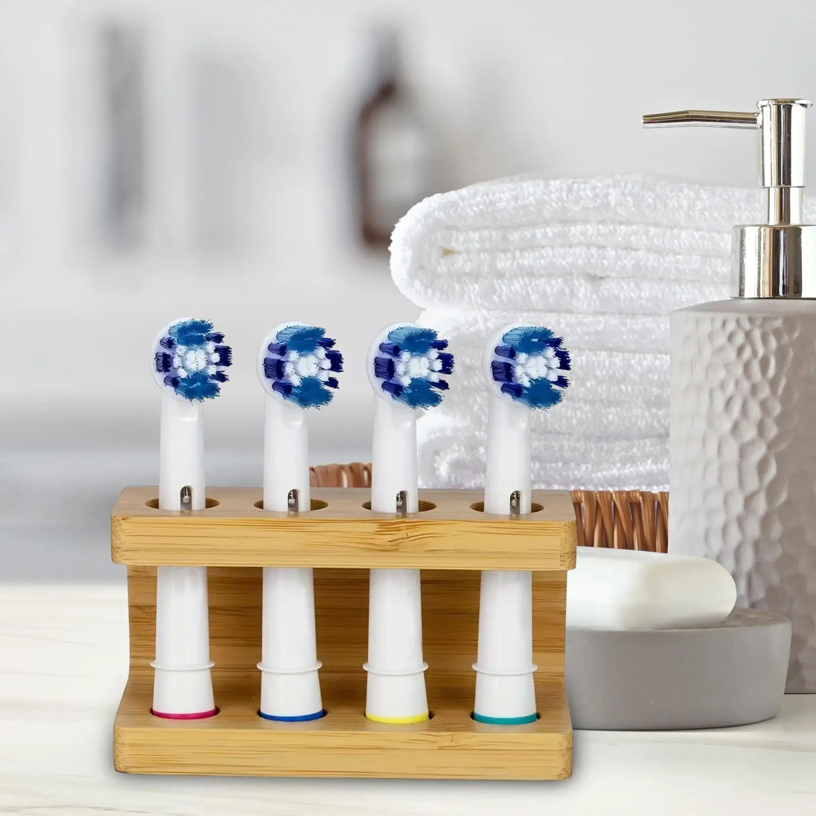 Toothbrush Head Holder Stand Rack Durable Counter Organization Storage Holder Toothbrush Organiser 4 Holes for Vanity Countertop