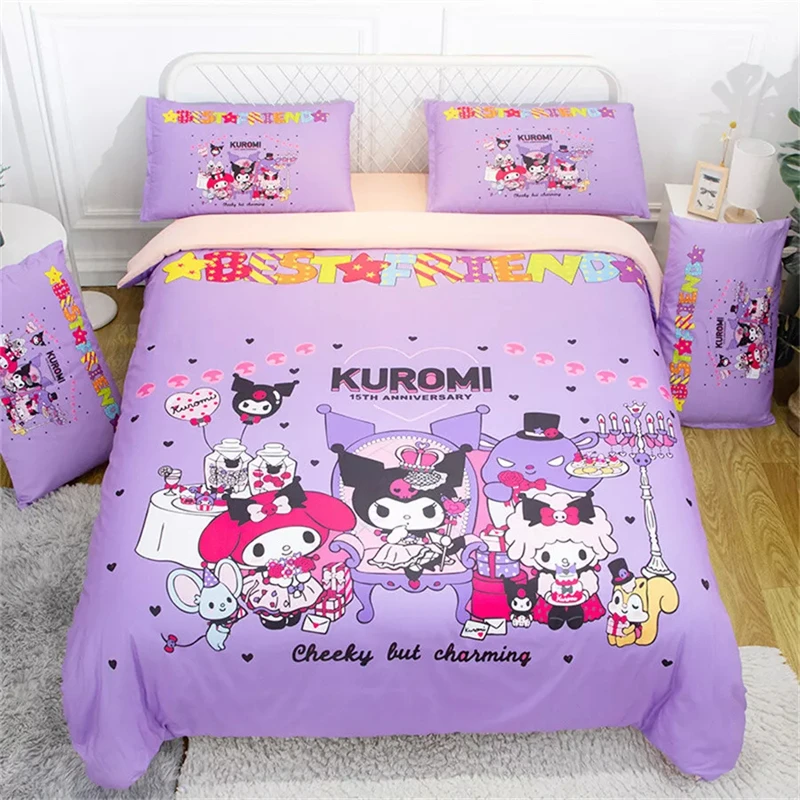 

Kawaii My Melody Kuromi Single Double Soft and Comfortable Duvet Cover Pillowcase Bedding Set Cute Beauty Cartoon Animation Home