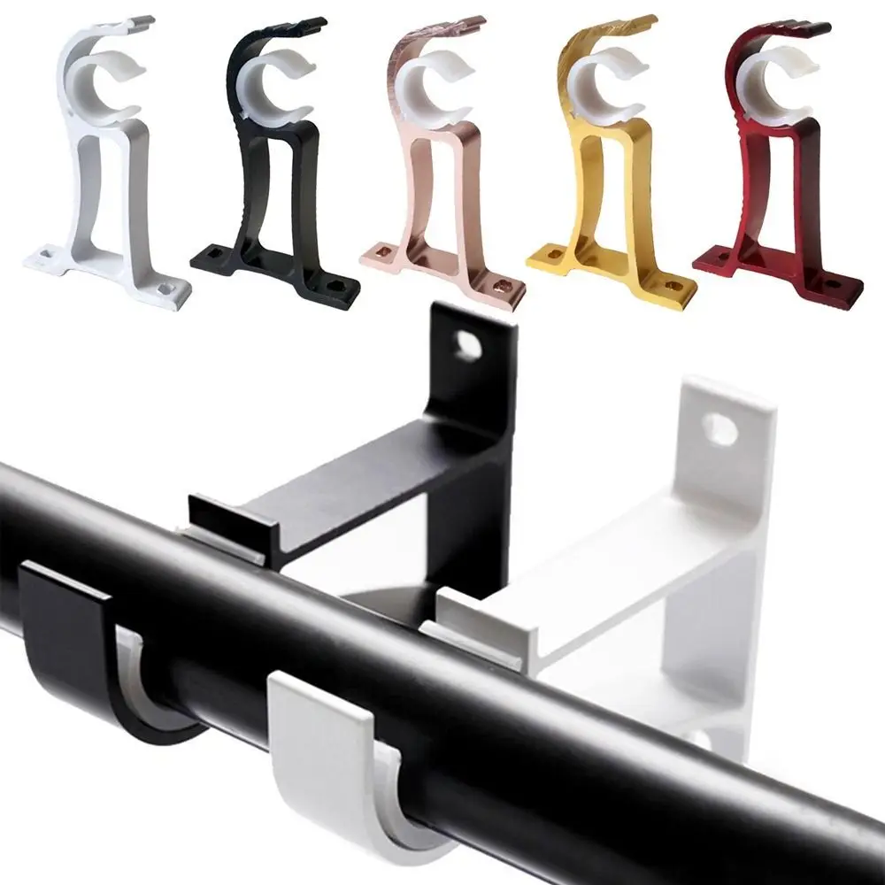Single Hang Curtain Rod Bracket Rod Support Clamp Aluminum Alloy Hanger Hook Fixing Clip Durable Furniture Hardware Accessories
