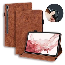 Embossed Wallet Cover for S9 Ultra 14.6 inch (Brown-flower)