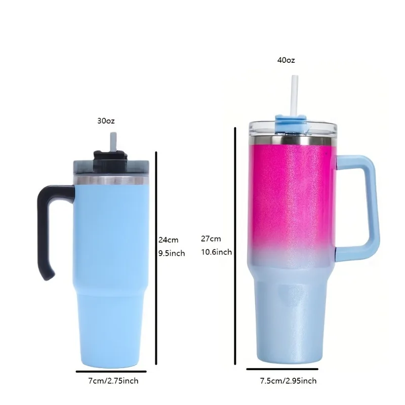 1pc, smooth flat glass with lid and straw, 30-ounce /40-ounce stainless steel kettle with handle, portable water cup.