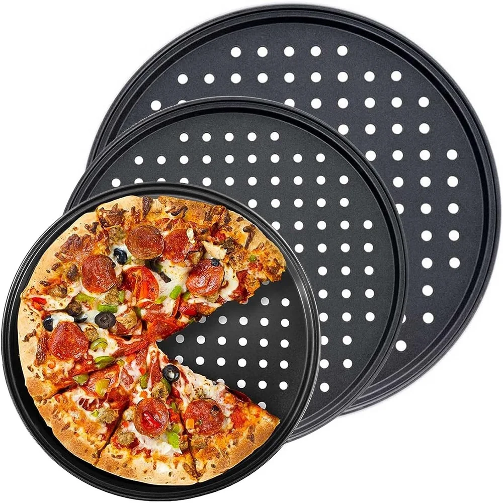 Carbon Steel Non-stick Pizza Baking Pan Mesh Tray Plate Round Pizza Pan Tray Mould Bakeware Baking Tool 26/28/32CM
