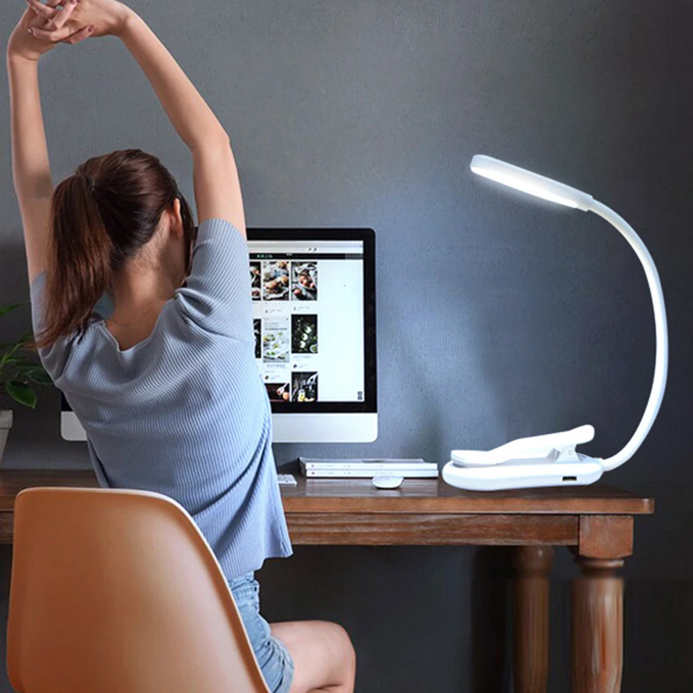 

LED Clip Light With 3 Color Modes USB Charging Portable Night Lamp For Study Books Reading