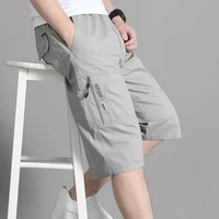 Large Size Cargo Shorts Men's Casual Knee Pants Zipper Pocket Summer Cotton Shorts Running Jogger Shorts Elastic Waist