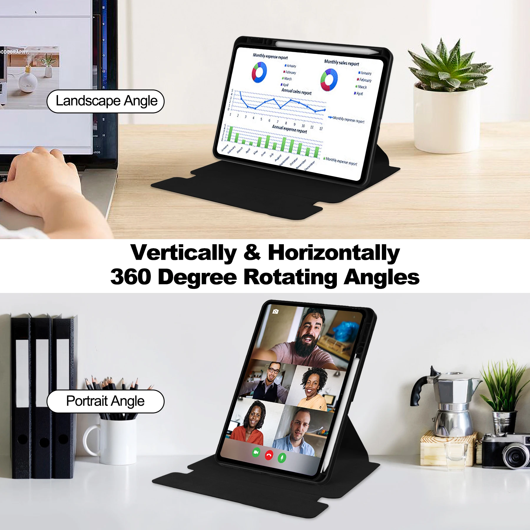 Detachable Wireless Keyboard Case with 360° Rotatable Stand & Smart Cover