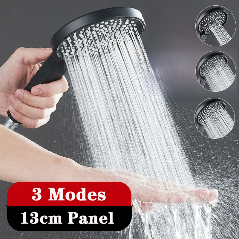 

Big Panel High Pressure Shower Head Silver 3 Modes Large Flow Eco Spray Nozzle Massage Rainfall Shower Set Bathroom Accessories
