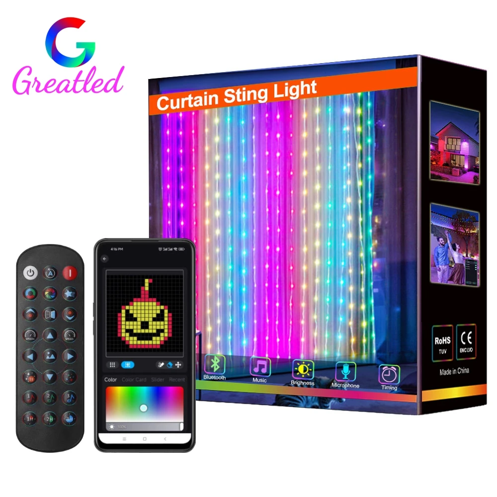 

Smart Pixel Curtain String Light WS2812B 400 Leds String DIY Hanging Fairy Light Pattern Text Music Sync App Remote Controlled