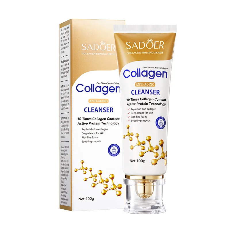 SADOER Collagen Facial Cleanser Moisturizing Anti-aging Anti Wrinkles Face Cleansing Face Wash Foam Cleanser Skin Care Products