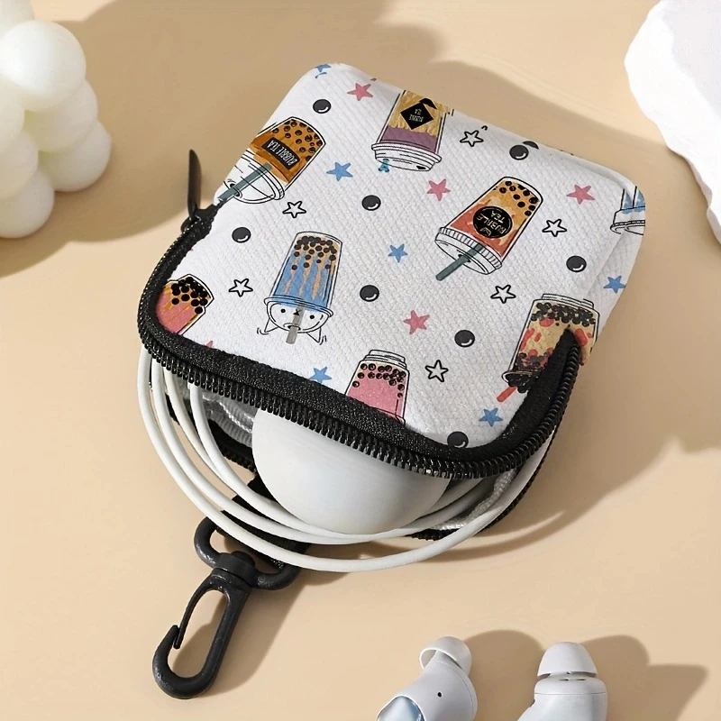 1pc，Milk tea cup pattern large capacity coin wallet, digital printed coin wallet, storage bag, ideal choice for gifts