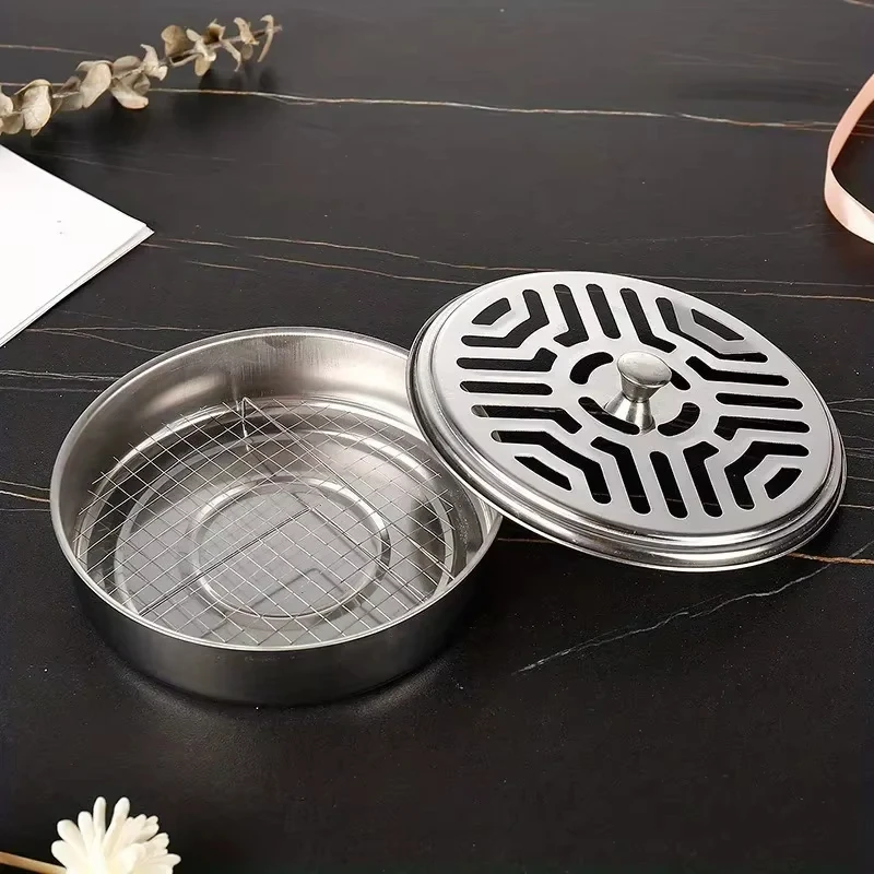 Mosquito Coils Holder Stainless Steel Mosquito Coil Box with Cover Round Coil Tray Easy To Clean Anti-Mosquito Supplies