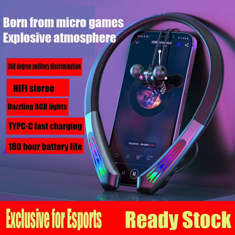 

YOVONINE RGB Lighting Headset Bluetooth-compatible 5.0 Earphone E-sport Headset Game Music Bass Berat Earbud In-Ear for Phone