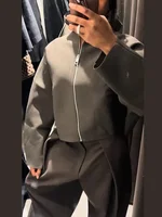 Cardigan court tricoté solide pour femmes, décontracté, manches longues, fermeture éclair, manteaux courts amples, vêtements d'extérieur à la mode pour les déplacements quotidiens, 2025 6