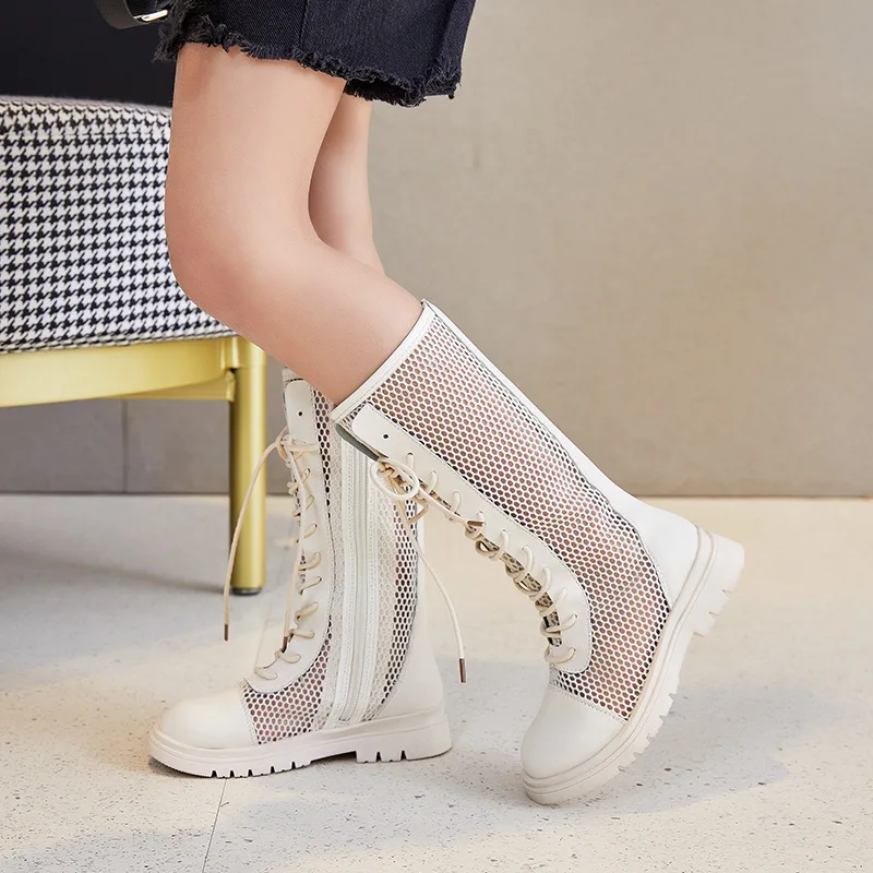 Girls Summer Hollow PU Boots Casual Breatheable Kids Shoes