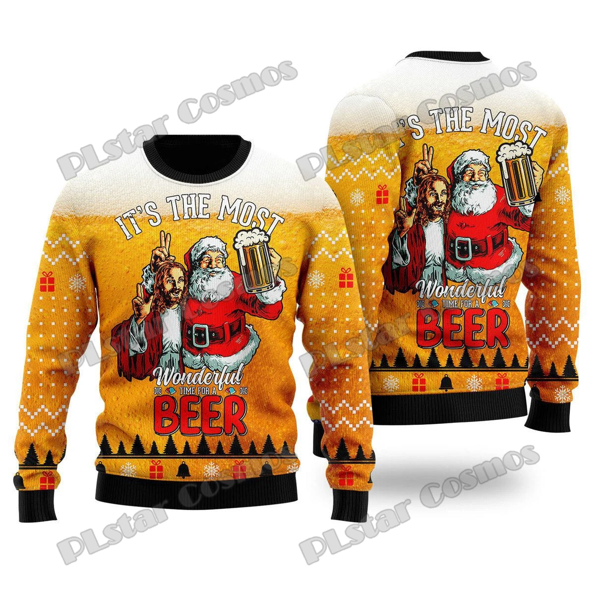 thumbnail image 1 of Suéter navideño feo con estampado 3D de Jiu Jitsu con Jesús te respalda para hombres y mujeres, suéter de punto informal de invierno MY19, 1 of 4