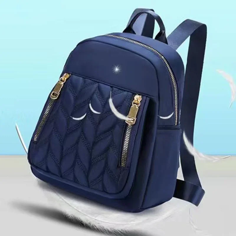 New Leaf Pattern Leisure Travel Nylon Backpack Solid Color Waterproof 