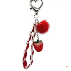 Fashionable Phone Charm Keychain Sweet Strawberry Pendant for Mobiles and Key Holders Phone Straps Chain Lanyard