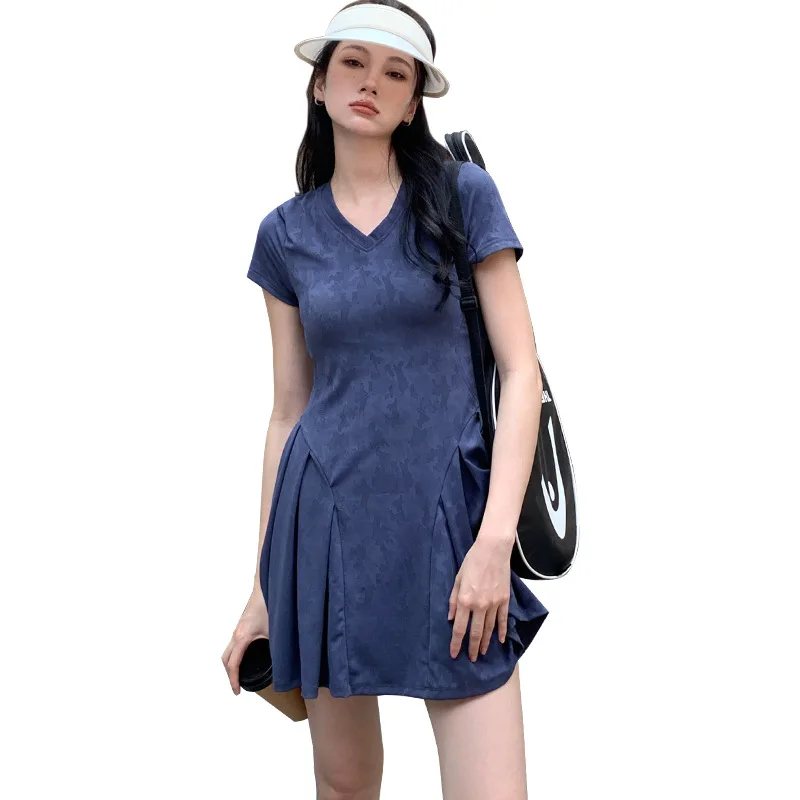 Tennis Dress Women Sport Dresses Tennis Skirt Short-sleeved Badminton Dress Women's Skirt Jacquard Camouflage Sports Suit