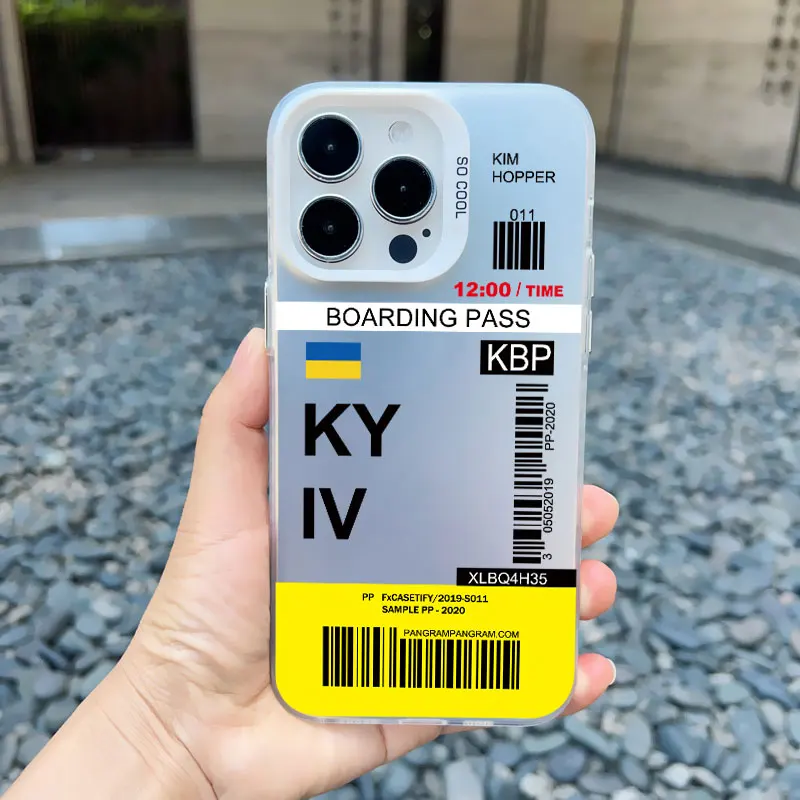 Ins Modedesign New York Seoul Tokio Bordkarte Ticket Telefon Fall für iPhone 15 13 12 14 Pro Max 11 matte Laser Rückseite – Detail 6