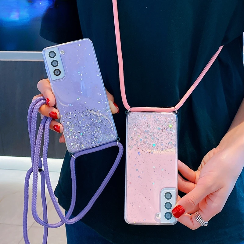 Блестящее ожерелье для OPPO Realme 11 10 9 Pro Plus C53 C55 Find X3 Lite X5 Reno 7 5 6 A54 A94 чехол с ремешком через плечо