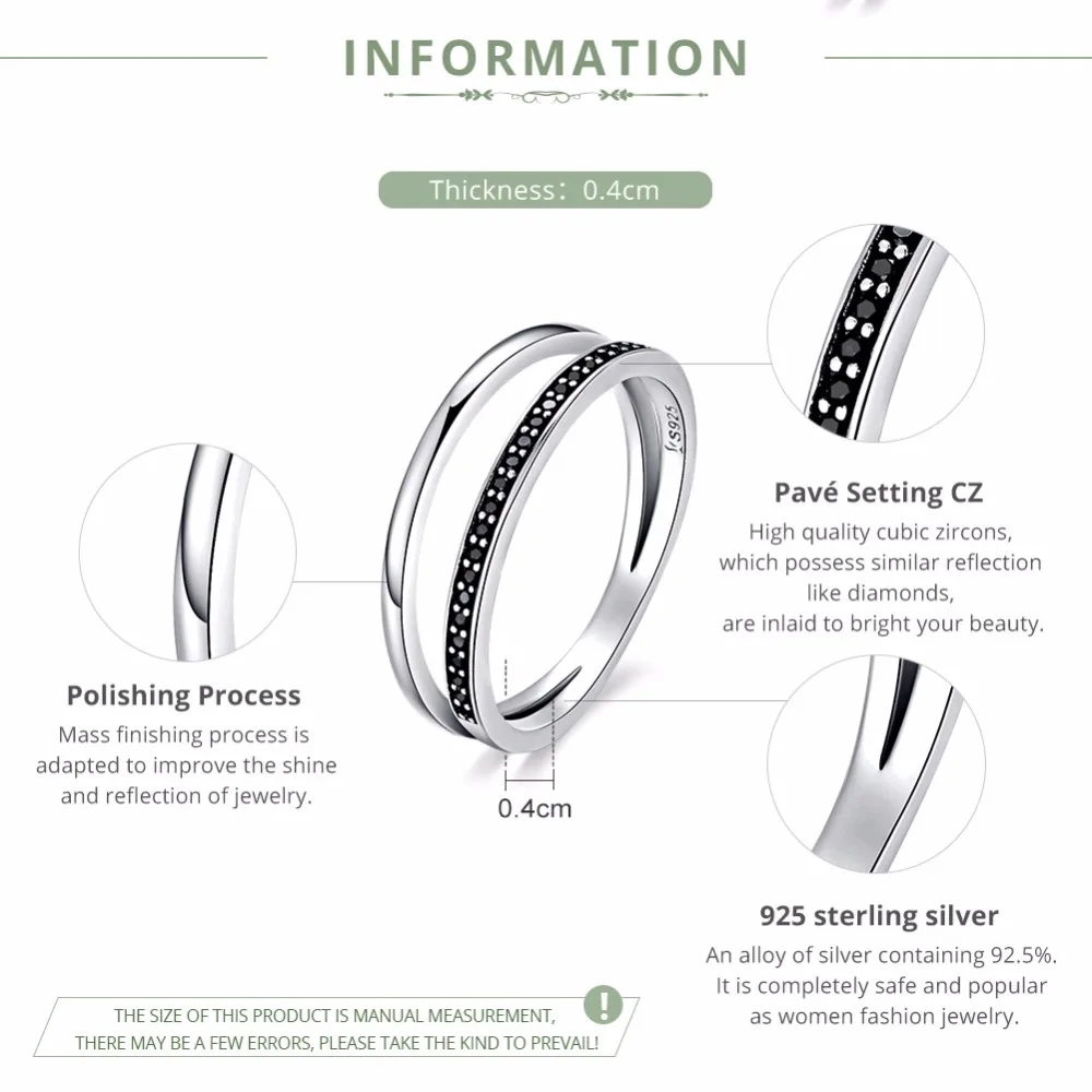 Bamoer 925 Sterling Silver Double Circle CZ Stackable Finger Ring for Women Silver Rings Silver Ring