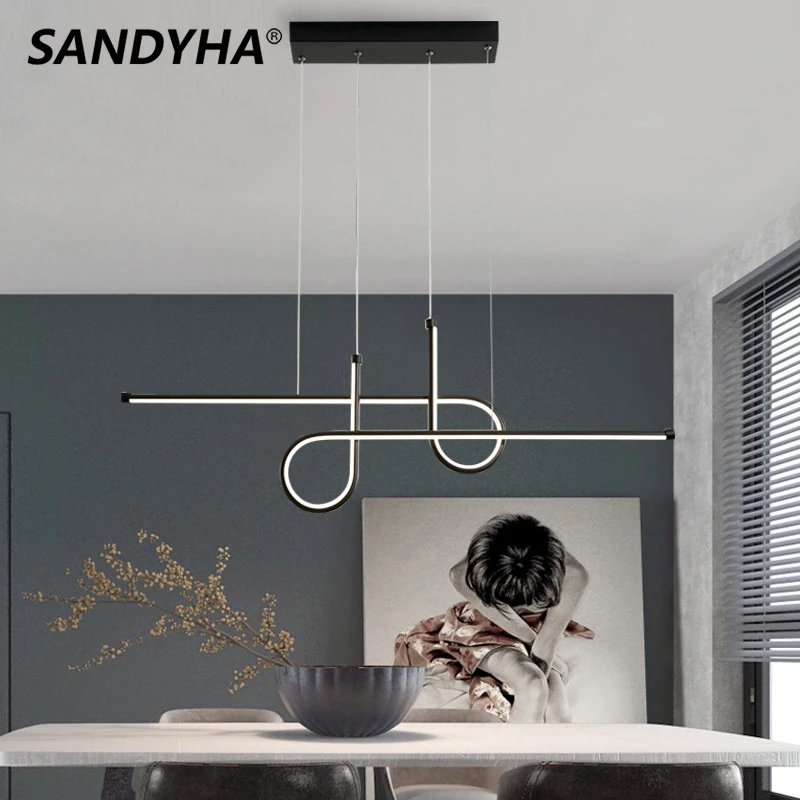 

Modern Nordic Minimalist Creative Chandelier Art Design Long Strip Led Lamp for Dining Room Bar Home Decoration Pendant Lighting