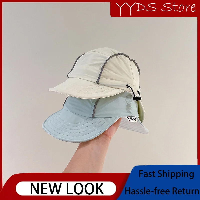 Korean Version Fashion Double Brim Neck Guard Baby Visor Hat Summer Quick-drying Thin Color-block Children's Cap Bucket Hat